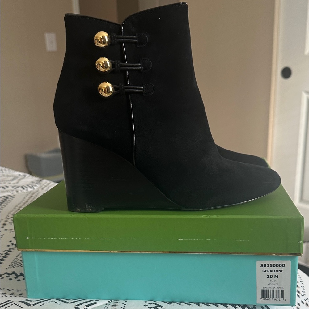 Elegant Black Ankle Boots with Gold Accents